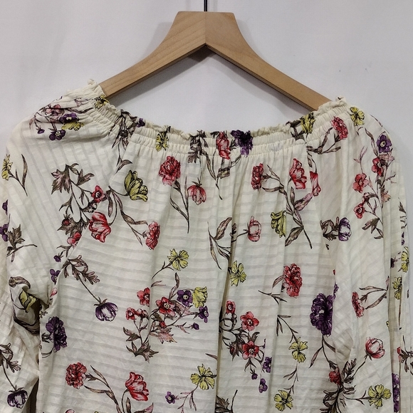 Lauren Ralph Lauren Floral Babydoll Top Women's L Cream Red Cottagecore Peasant - Picture 6 of 8